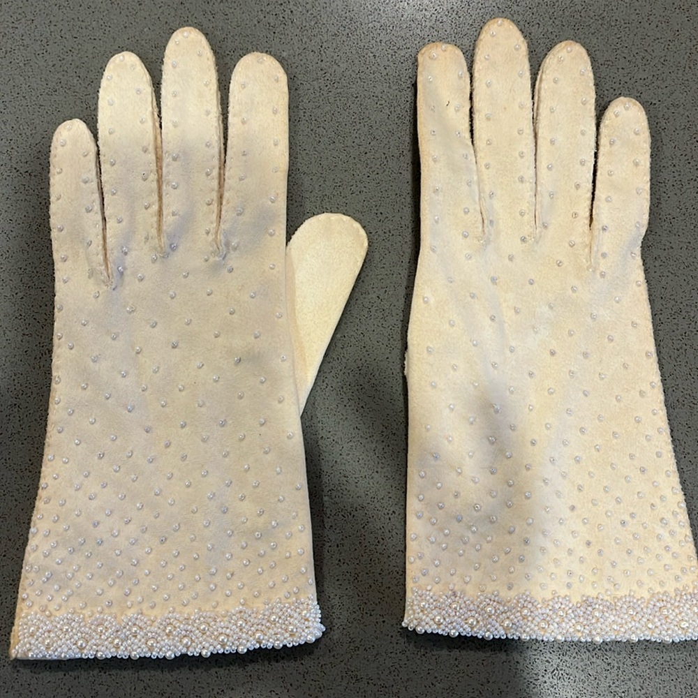 Vintage Hand Beaded Cotton Gloves